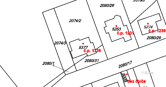 Nové Město 1336, Rokycany na parcele st. 5377 v KÚ Rokycany, Katastrální mapa