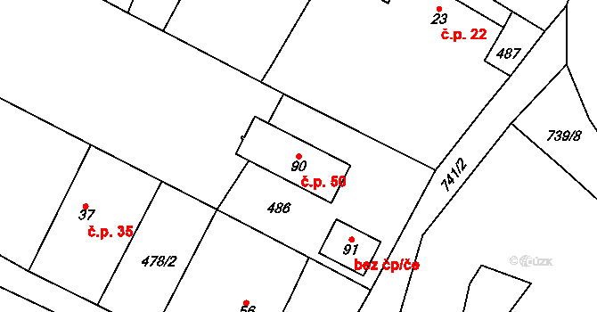 Broumova Lhota 50, Krásná Hora na parcele st. 90 v KÚ Broumova Lhota, Katastrální mapa
