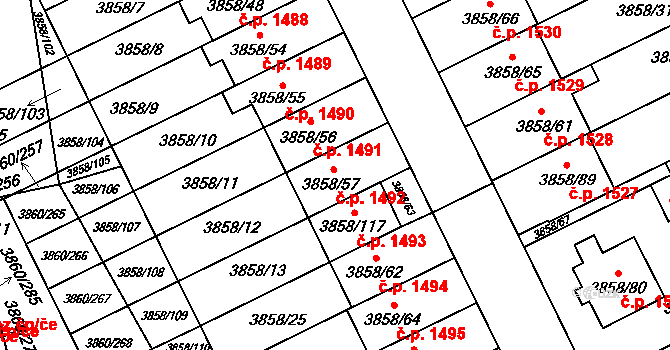 Chotěboř 1492 na parcele st. 3858/57 v KÚ Chotěboř, Katastrální mapa