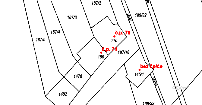 Chvalnov 71, Chvalnov-Lísky na parcele st. 109 v KÚ Chvalnov, Katastrální mapa