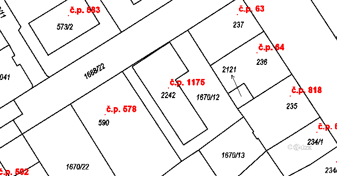 Hluboká nad Vltavou 1175 na parcele st. 2242 v KÚ Hluboká nad Vltavou, Katastrální mapa
