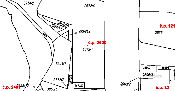 Libeň 2530, Praha na parcele st. 3672/1 v KÚ Libeň, Katastrální mapa