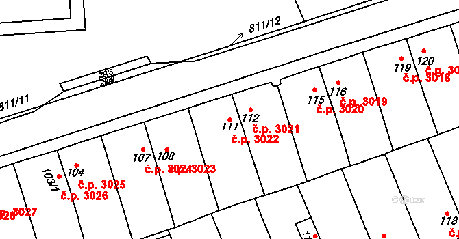 Znojmo 3022 na parcele st. 111 v KÚ Znojmo-Louka, Katastrální mapa