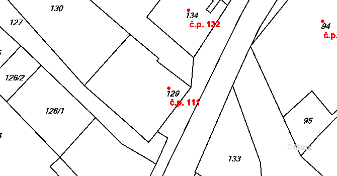 Konice 111, Znojmo na parcele st. 129 v KÚ Konice u Znojma, Katastrální mapa
