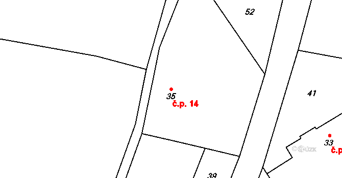 Žíšov 14, Vavřinec na parcele st. 35 v KÚ Žíšov, Katastrální mapa