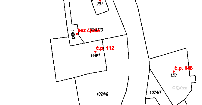 Mcely 112 na parcele st. 149/1 v KÚ Mcely, Katastrální mapa