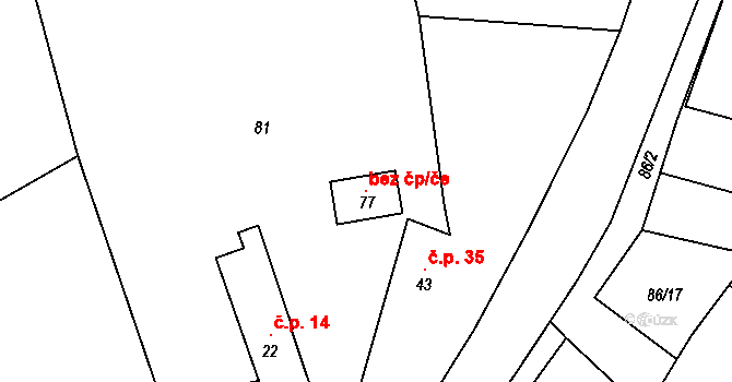 Boharyně 118846388 na parcele st. 77 v KÚ Trnava, Katastrální mapa