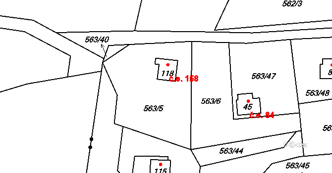 Pulovice 158, Šemnice na parcele st. 118 v KÚ Pulovice, Katastrální mapa