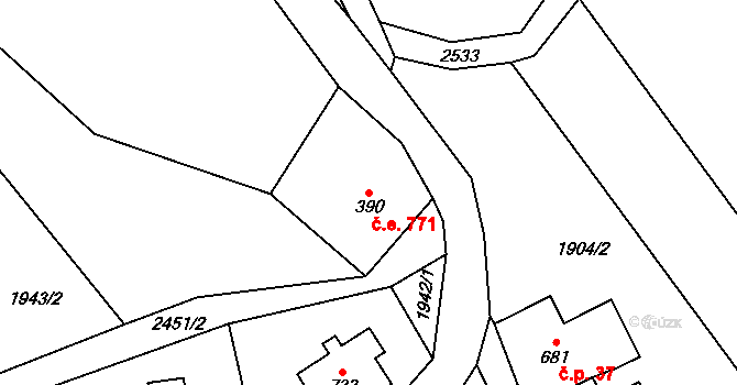 Mariánská Hora 771, Albrechtice v Jizerských horách na parcele st. 390 v KÚ Albrechtice v Jizerských horách, Katastrální mapa