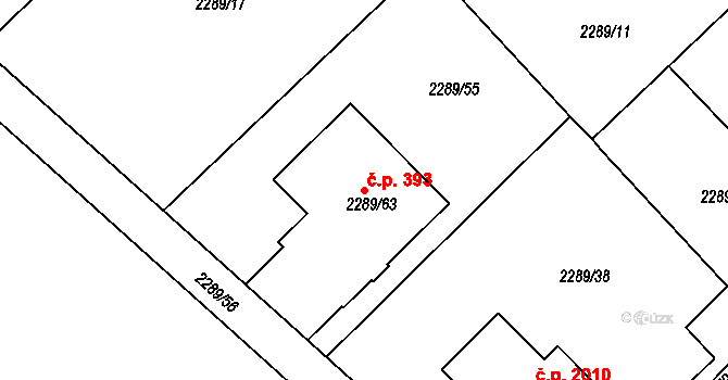 Hranice 393, Karviná na parcele st. 2289/63 v KÚ Karviná-město, Katastrální mapa