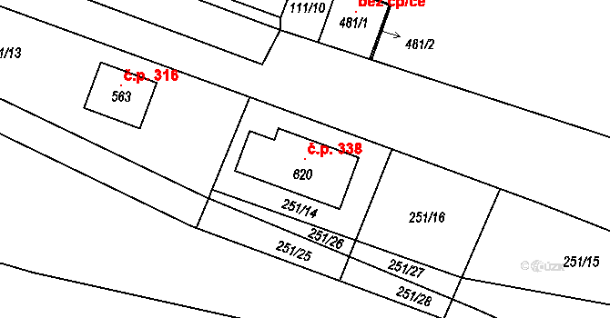 Blatnice 338 na parcele st. 620 v KÚ Blatnice u Nýřan, Katastrální mapa