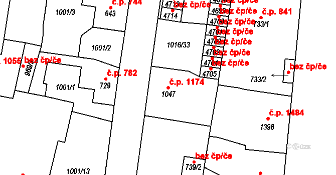 Jablonec nad Nisou 1174 na parcele st. 1047 v KÚ Jablonec nad Nisou, Katastrální mapa