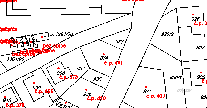 Mšeno nad Nisou 411, Jablonec nad Nisou na parcele st. 934 v KÚ Mšeno nad Nisou, Katastrální mapa