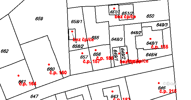 Rýnovice 156, Jablonec nad Nisou na parcele st. 656 v KÚ Rýnovice, Katastrální mapa