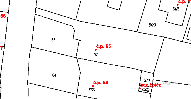 Pávov 55, Jihlava na parcele st. 57 v KÚ Pávov, Katastrální mapa