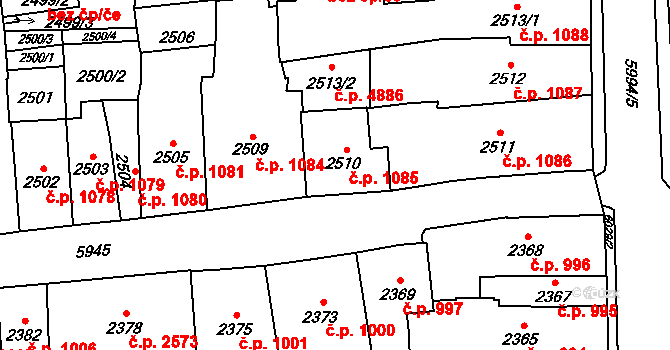 Jihlava 1085 na parcele st. 2510 v KÚ Jihlava, Katastrální mapa