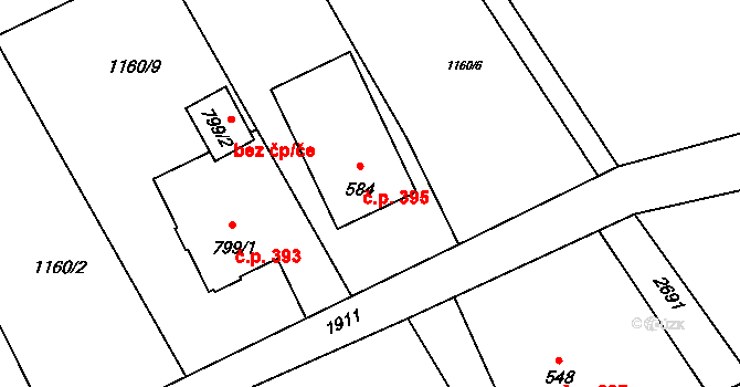 Konská 395, Třinec na parcele st. 584 v KÚ Konská, Katastrální mapa