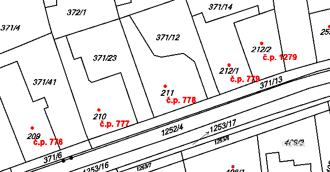 Hostivice 778 na parcele st. 211 v KÚ Litovice, Katastrální mapa