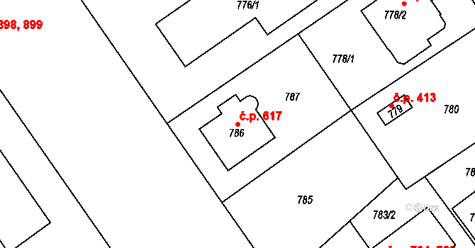 Roztoky 617 na parcele st. 786 v KÚ Roztoky u Prahy, Katastrální mapa