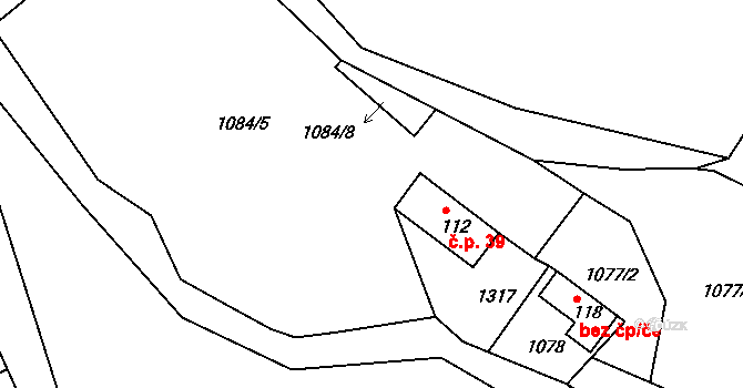 Kuří 39, Benešov nad Černou na parcele st. 112 v KÚ Kuří, Katastrální mapa