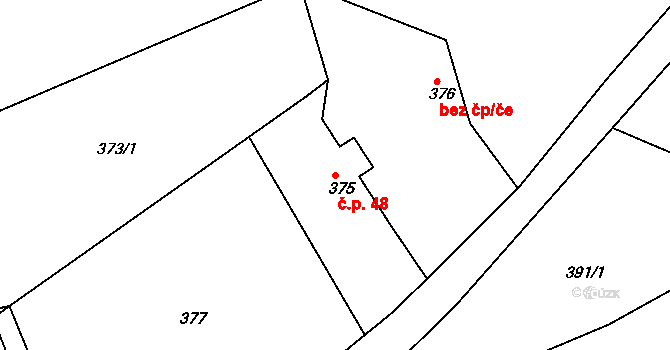 Vysokov 48 na parcele st. 375 v KÚ Vysokov, Katastrální mapa