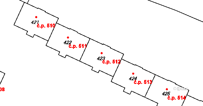 Vrbno pod Pradědem 512 na parcele st. 423 v KÚ Vrbno pod Pradědem, Katastrální mapa