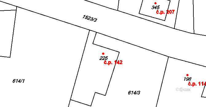 Rychaltice 142, Hukvaldy na parcele st. 225 v KÚ Rychaltice, Katastrální mapa