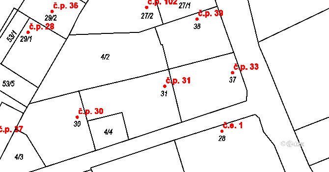 Hradišťko I 31, Veltruby na parcele st. 31 v KÚ Hradišťko I, Katastrální mapa