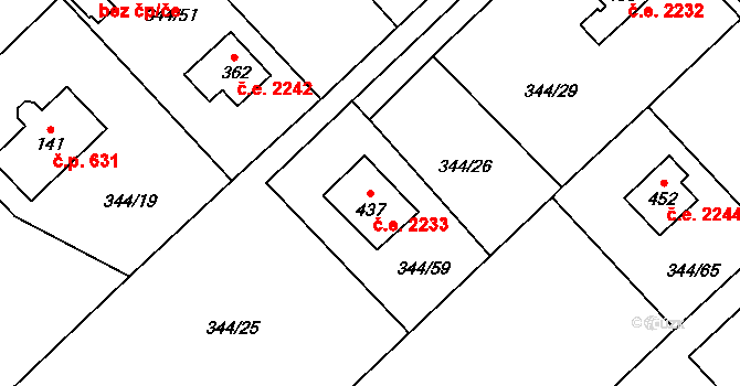 Struhařov 2233, Kamenice na parcele st. 437 v KÚ Štiřín, Katastrální mapa