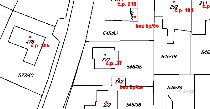 Tetín 37 na parcele st. 321 v KÚ Tetín u Berouna, Katastrální mapa