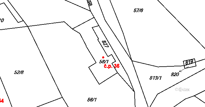 Mukařov 35 na parcele st. 58/1 v KÚ Mukařov u Jiviny, Katastrální mapa