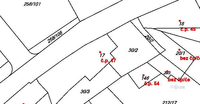Libošovice 17 na parcele st. 17 v KÚ Libošovice, Katastrální mapa