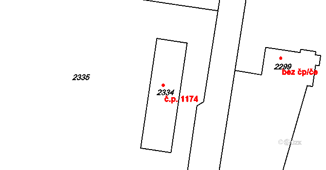 Střekov 1174, Ústí nad Labem na parcele st. 2334 v KÚ Střekov, Katastrální mapa
