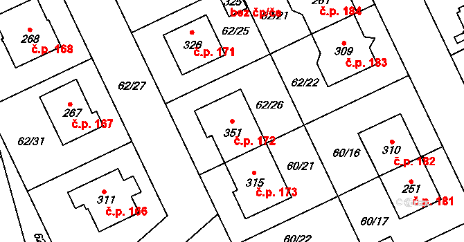 Kluk 172, Poděbrady na parcele st. 351 v KÚ Kluk, Katastrální mapa