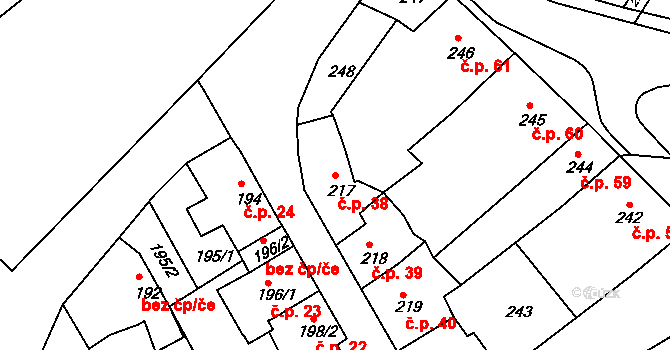 Klášterec nad Ohří 38 na parcele st. 217 v KÚ Klášterec nad Ohří, Katastrální mapa