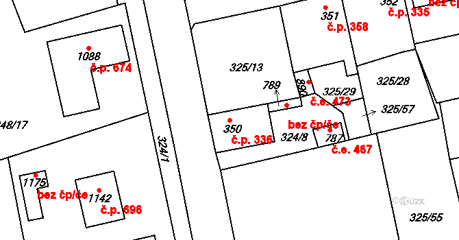 Bohosudov 336, Krupka na parcele st. 350 v KÚ Bohosudov, Katastrální mapa