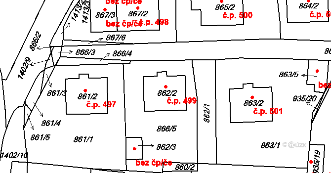 Proboštov 499 na parcele st. 862/2 v KÚ Proboštov u Teplic, Katastrální mapa
