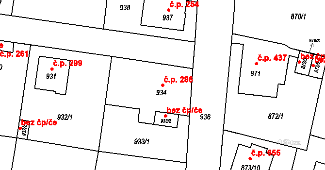 Pudlov 286, Bohumín na parcele st. 934 v KÚ Pudlov, Katastrální mapa