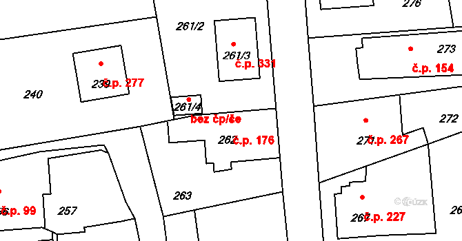 Rudice 176 na parcele st. 262 v KÚ Rudice u Blanska, Katastrální mapa