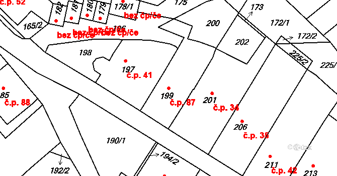 Ludíkov 87 na parcele st. 199 v KÚ Ludíkov, Katastrální mapa