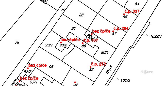 Sobědruhy 407, Teplice na parcele st. 89 v KÚ Sobědruhy, Katastrální mapa
