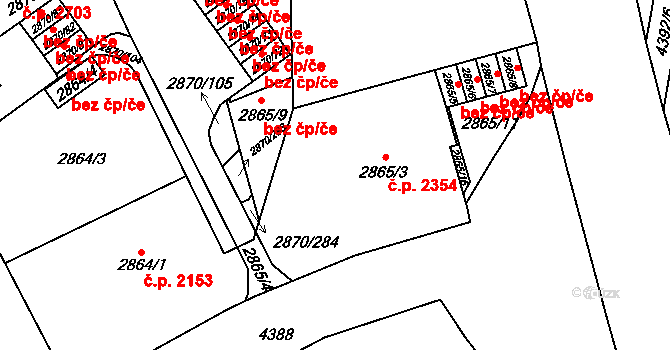 Teplice 2354 na parcele st. 2865/3 v KÚ Teplice, Katastrální mapa