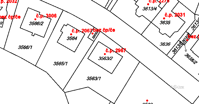 Teplice 2957 na parcele st. 3563/2 v KÚ Teplice, Katastrální mapa