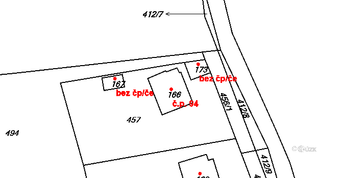 Borek 94, Rokycany na parcele st. 166 v KÚ Borek u Rokycan, Katastrální mapa