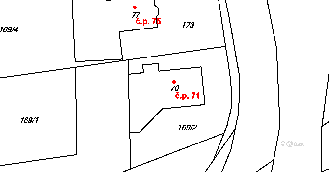 Lhotka 71 na parcele st. 70 v KÚ Lhotka u Mělníka, Katastrální mapa