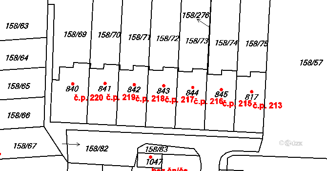 Háje 217, Cheb na parcele st. 843 v KÚ Háje u Chebu, Katastrální mapa