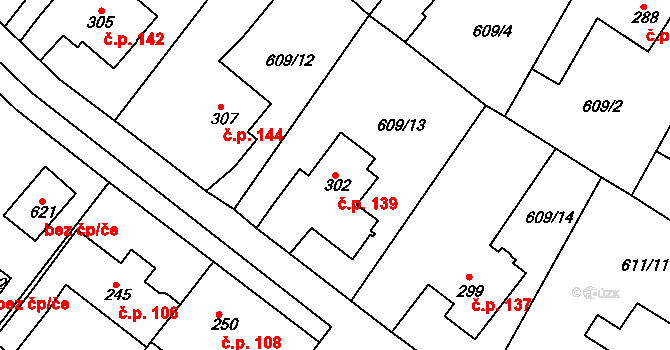 Čachovice 139 na parcele st. 302 v KÚ Čachovice, Katastrální mapa