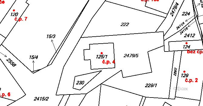 Leskovec 4 na parcele st. 125/1 v KÚ Leskovec, Katastrální mapa
