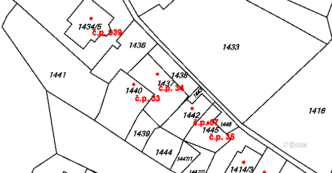 Slivenec 34, Praha na parcele st. 1437 v KÚ Slivenec, Katastrální mapa