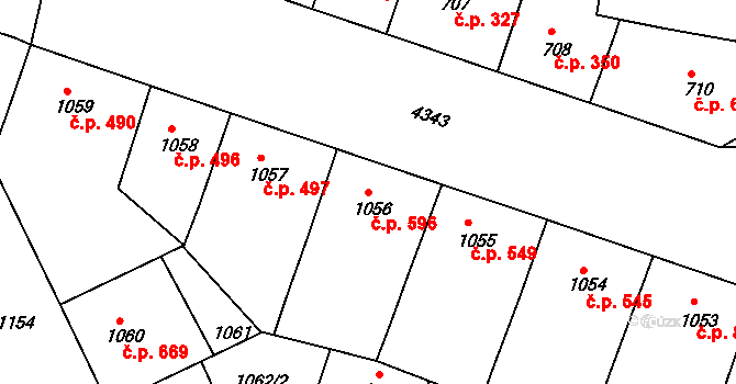 Žižkov 596, Praha na parcele st. 1056 v KÚ Žižkov, Katastrální mapa